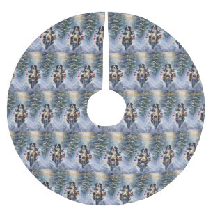 Bernese Mountain Dog Riding Motorcycle Christmas Brushed Polyester Tree Skirt