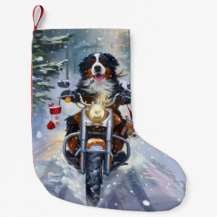 Bernese Mountain Dog Riding Motorcycle Christmas Small Christmas Stocking