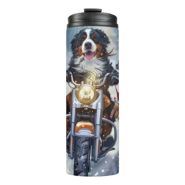 Bernese Mountain Dog Riding Motorcycle Christmas Thermal Tumbler (Front)