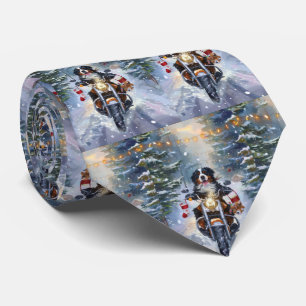 Bernese Mountain Dog Riding Motorcycle Christmas Tie