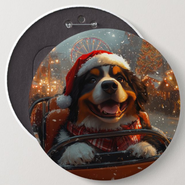 Bernese Mountain Dog Roller Coaster Christmas  6 Cm Round Badge (Front & Back)