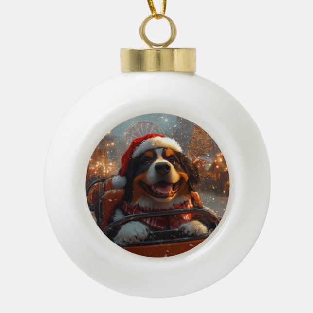 Bernese Mountain Dog Roller Coaster Christmas  Ceramic Ball Christmas Ornament (Front)