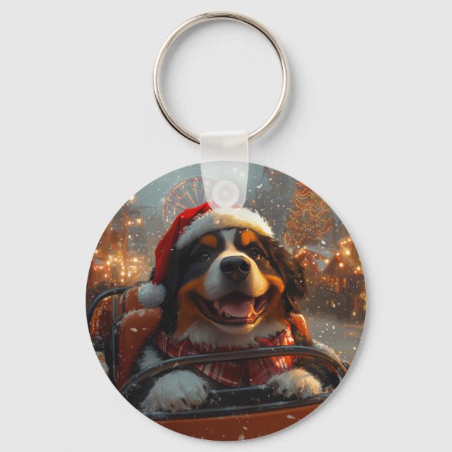 Bernese Mountain Dog Roller Coaster Christmas  Key Ring (Front)
