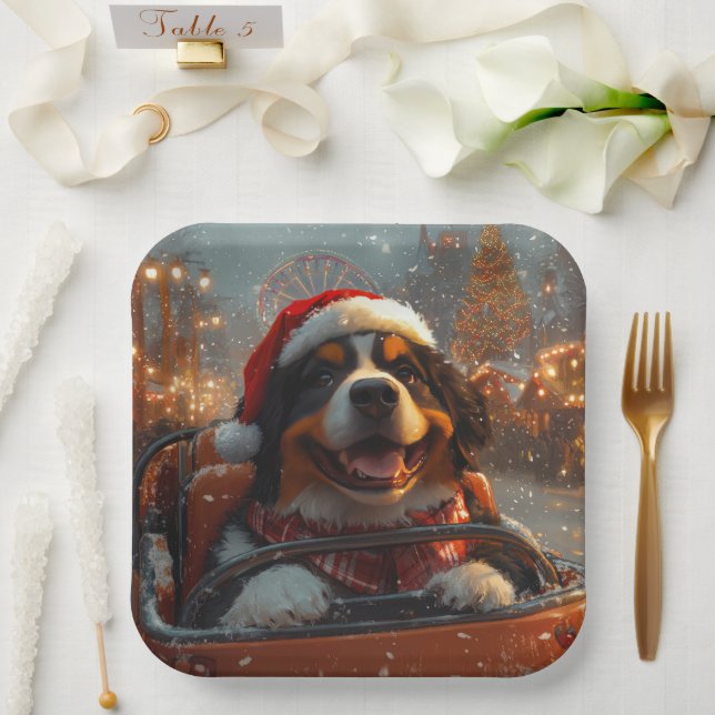 Bernese Mountain Dog Roller Coaster Christmas  Paper Plate (Wedding)