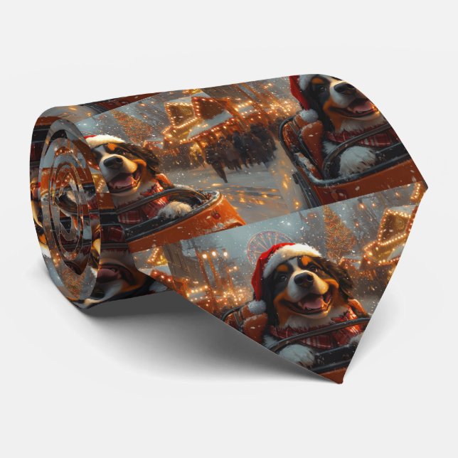 Bernese Mountain Dog Roller Coaster Christmas  Tie (Rolled)
