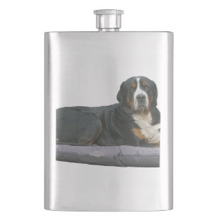bernese mountain dog rust full laying hip flask