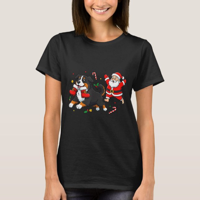 Bernese Mountain Dog Santa Claus Boots Christmas W T-Shirt (Front)