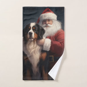 Bernese Mountain Dog Santa Claus Festive Christmas Bath Towel Set