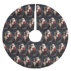 Bernese Mountain Dog Santa Claus Festive Christmas Brushed Polyester Tree Skirt