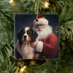 Bernese Mountain Dog Santa Claus Festive Christmas Ceramic Ornament