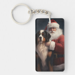 Bernese Mountain Dog Santa Claus Festive Christmas Key Ring
