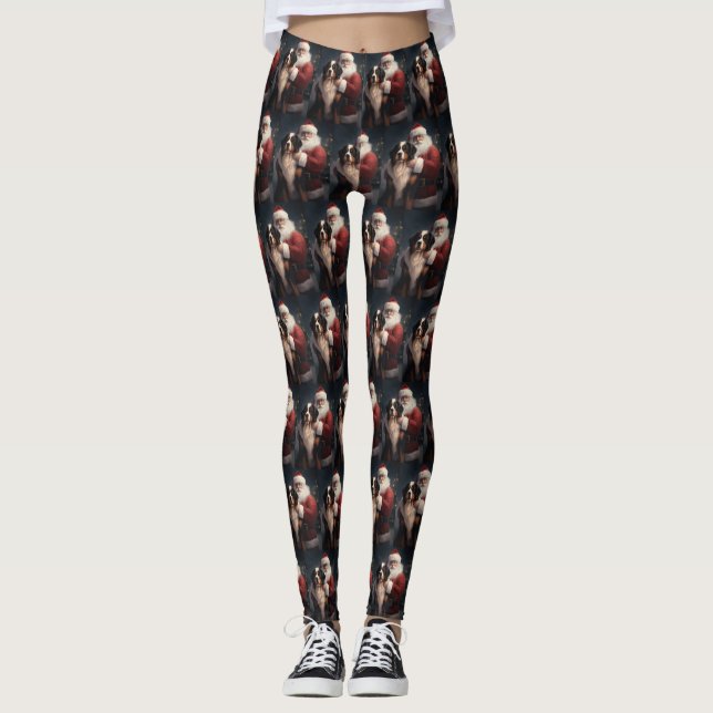 Bernese Mountain Dog Santa Claus Festive Christmas Leggings (Front)