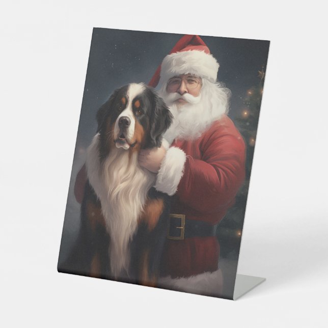 Bernese Mountain Dog Santa Claus Festive Christmas Pedestal Sign (Front)