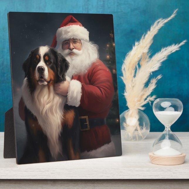 Bernese Mountain Dog Santa Claus Festive Christmas Plaque (Side)