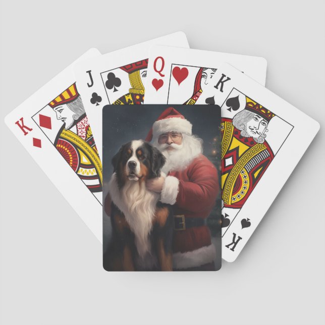 Bernese Mountain Dog Santa Claus Festive Christmas Playing Cards (Back)