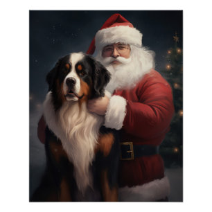 Bernese Mountain Dog Santa Claus Festive Christmas Poster