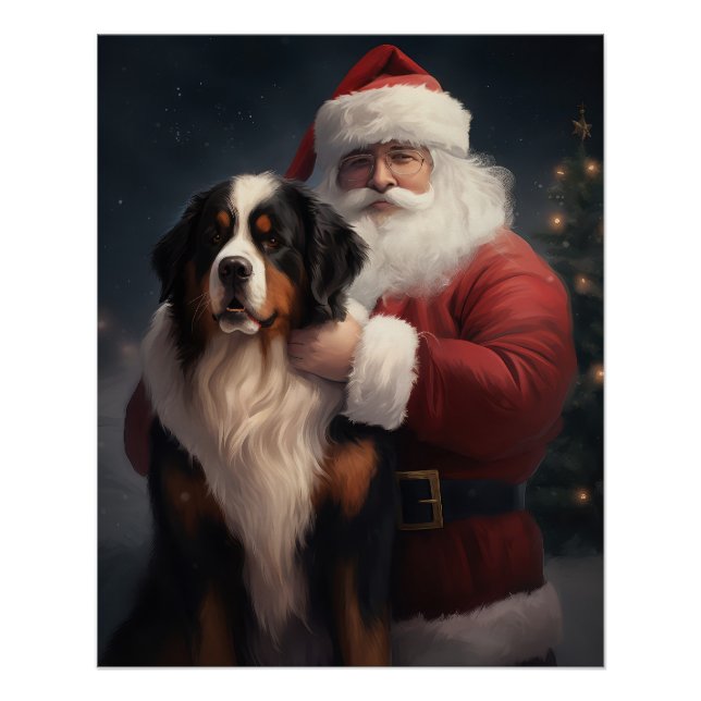 Bernese Mountain Dog Santa Claus Festive Christmas Poster (Front)