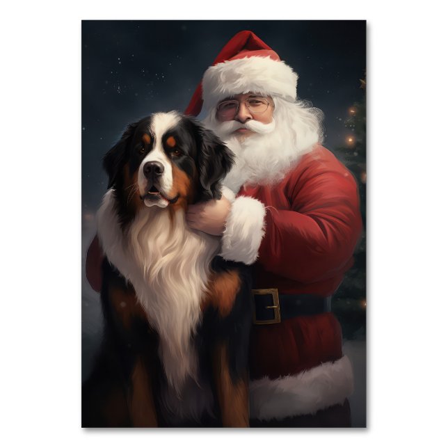 Bernese Mountain Dog Santa Claus Festive Christmas Table Number (Front)