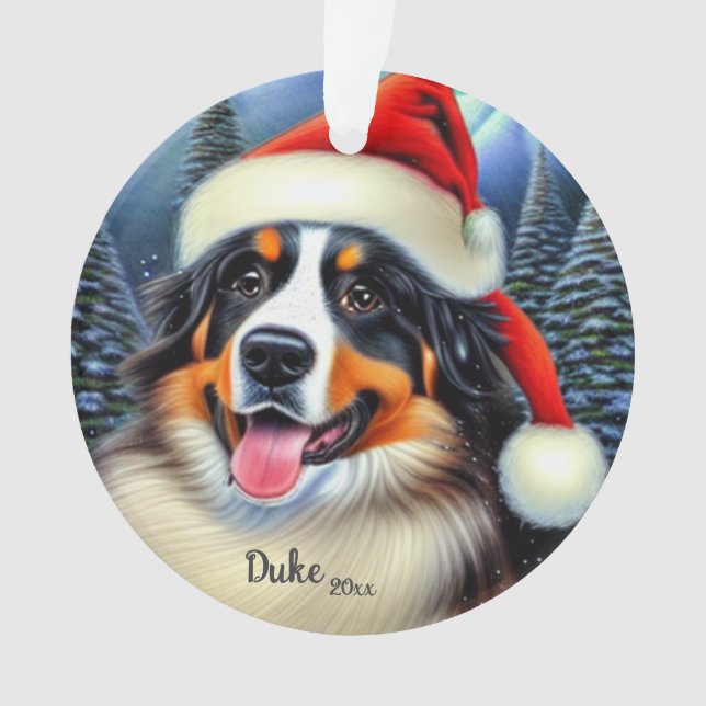 Bernese Mountain Dog, Santa Dog, Christmas Ornamen Ornament (Front)