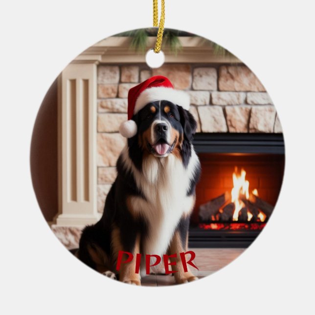 Bernese Mountain Dog Santa Hat Ornament (Front)