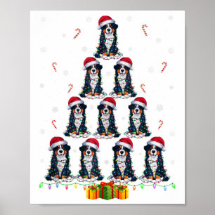 Bernese Mountain Dog Santa Hat Xmas Lights Christm Poster