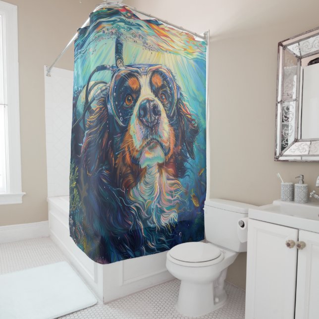 Bernese Mountain Dog Scuba Diving Underwater Shower Curtain (In Situ)
