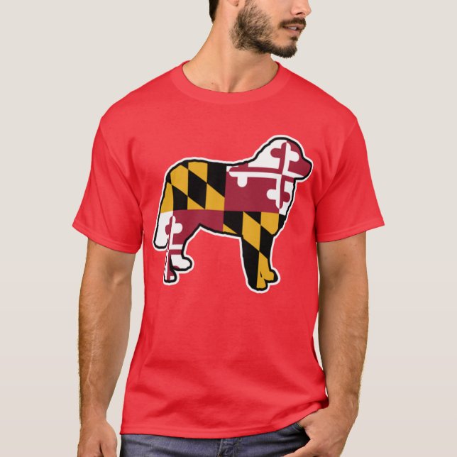 Bernese Mountain Dog Silhouette with Maryland Flag T-Shirt (Front)
