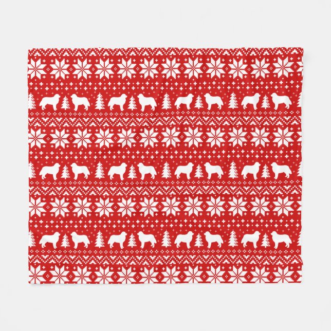 Bernese Mountain Dog Silhouettes Christmas Pattern Fleece Blanket (Front (Horizontal))