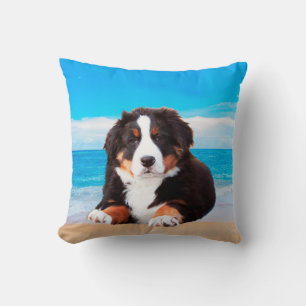 Bernese Mountain Dog Sitting on Beach Cushion