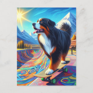 Bernese Mountain Dog Skateboarding Postcard