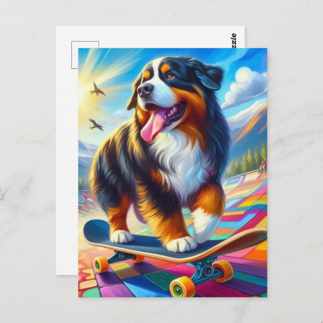 Bernese Mountain Dog Skateboarding Postcard (Front/Back)