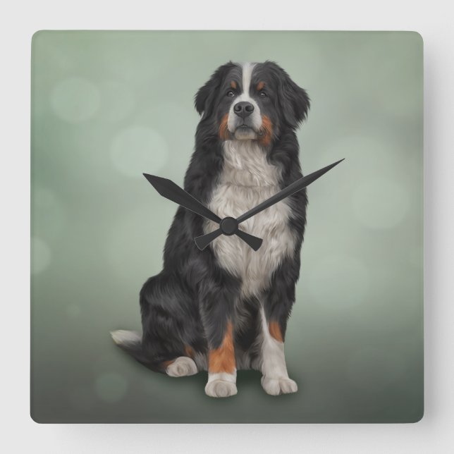 Bernese Mountain Dog Square Wall Clock (Front)
