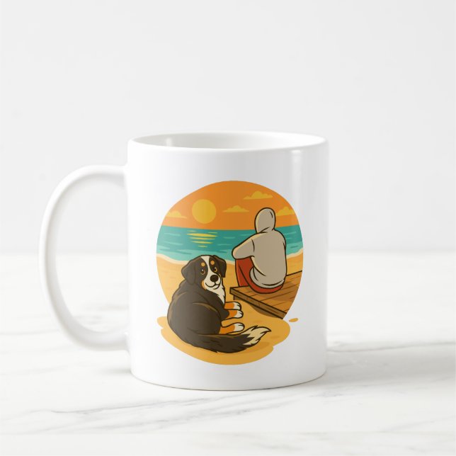 Bernese Mountain Dog Sunset Beach Companion Coffee Mug (Left)