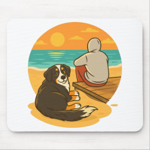 Bernese Mountain Dog Sunset Beach Companion Mouse Mat