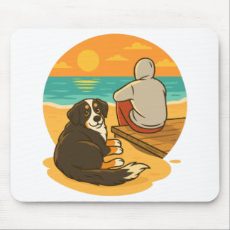 Bernese Mountain Dog Sunset Beach Companion Mouse Mat