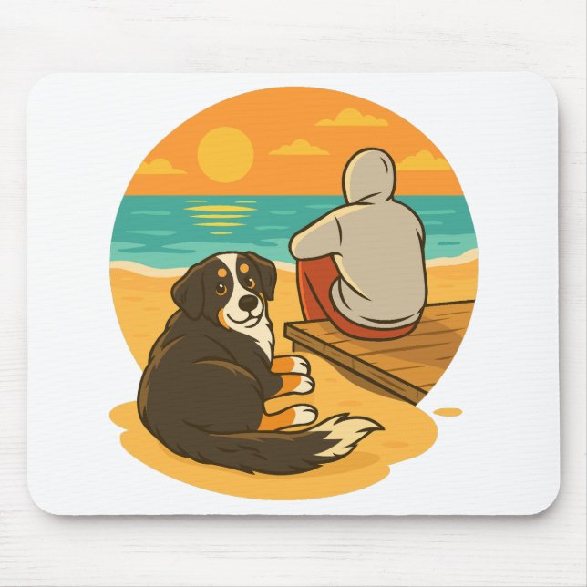 Bernese Mountain Dog Sunset Beach Companion Mouse Mat (Front)