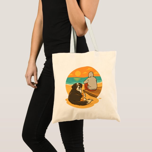 Bernese Mountain Dog Sunset Beach Companion Tote Bag (Front (Product))