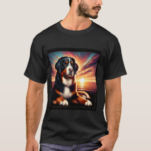Bernese Mountain Dog T-Shirt, Vibrant Pet Sunset T T-Shirt