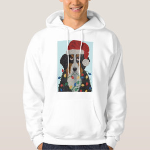Bernese Mountain Dog Tangled In Christmas Lights Hoodie