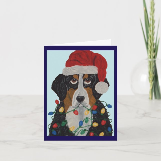  Bernese Mountain Dog Tangled In Christmas Lights  Invitation (Front)