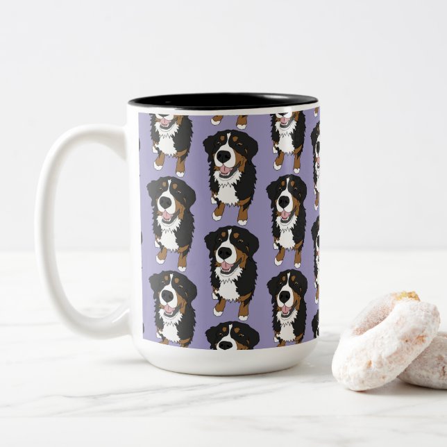 Bernese Mountain Dog  Two-Tone Coffee Mug (With Donut)