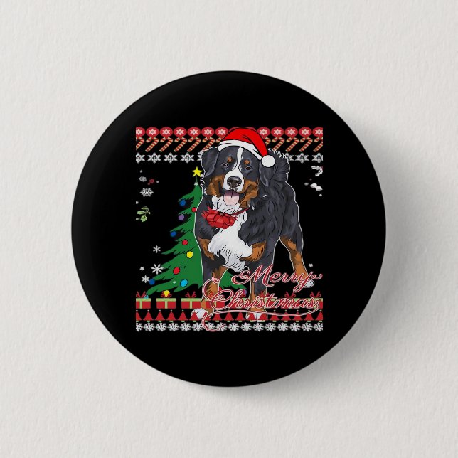 Bernese Mountain Dog Ugly Christmas Sweater Shirt  6 Cm Round Badge (Front)