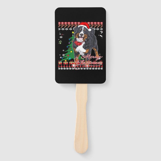 Bernese Mountain Dog Ugly Christmas Sweater Shirt  Hand Fan (Front)