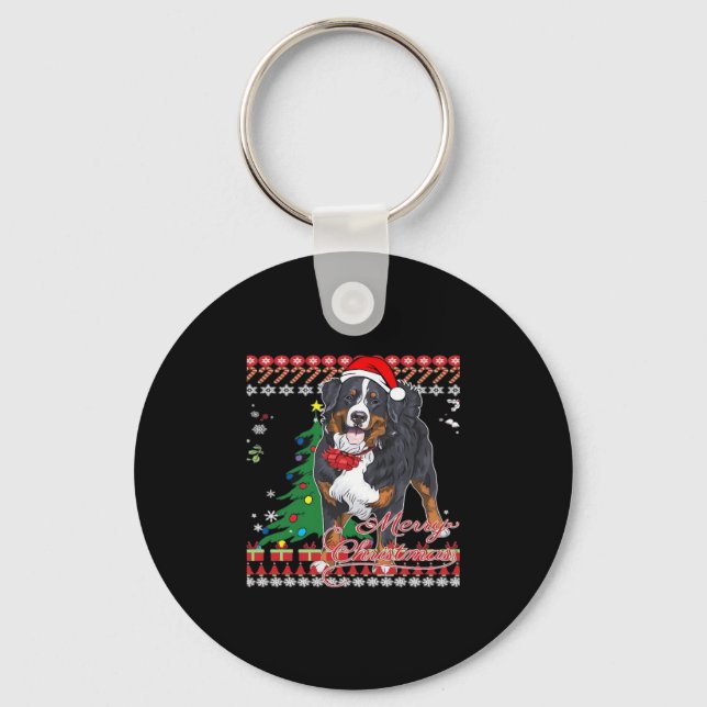 Bernese Mountain Dog Ugly Christmas Sweater Shirt  Key Ring (Front)