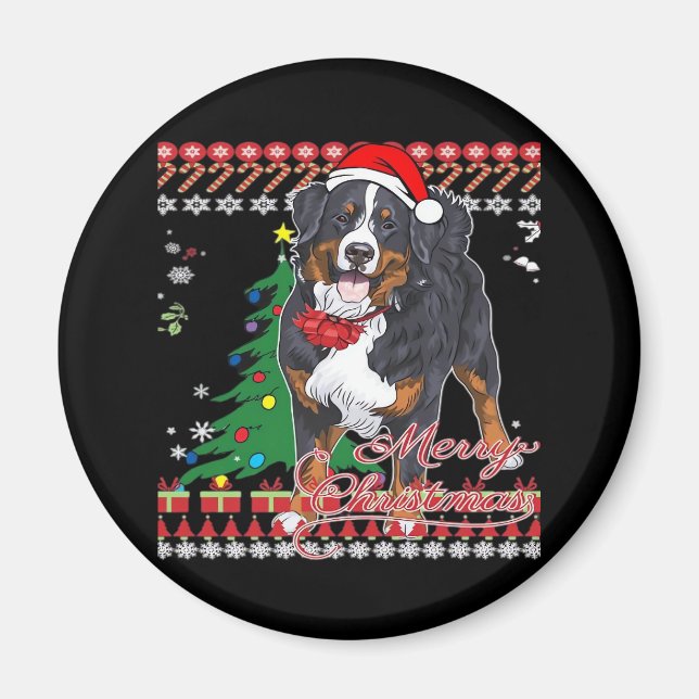 Bernese Mountain Dog Ugly Christmas Sweater Shirt  Magnet (Front)