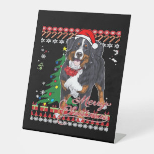 Bernese Mountain Dog Ugly Christmas Sweater Shirt Pedestal Sign