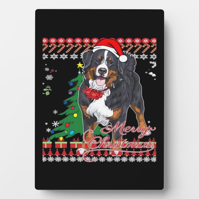 Bernese Mountain Dog Ugly Christmas Sweater Shirt  Plaque (Front)