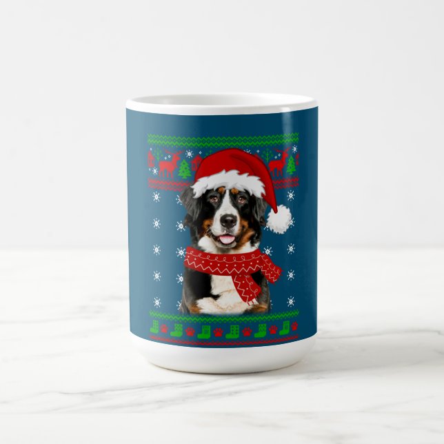 Bernese Mountain Dog Ugly Sweater Christmas Puppy Coffee Mug (Center)