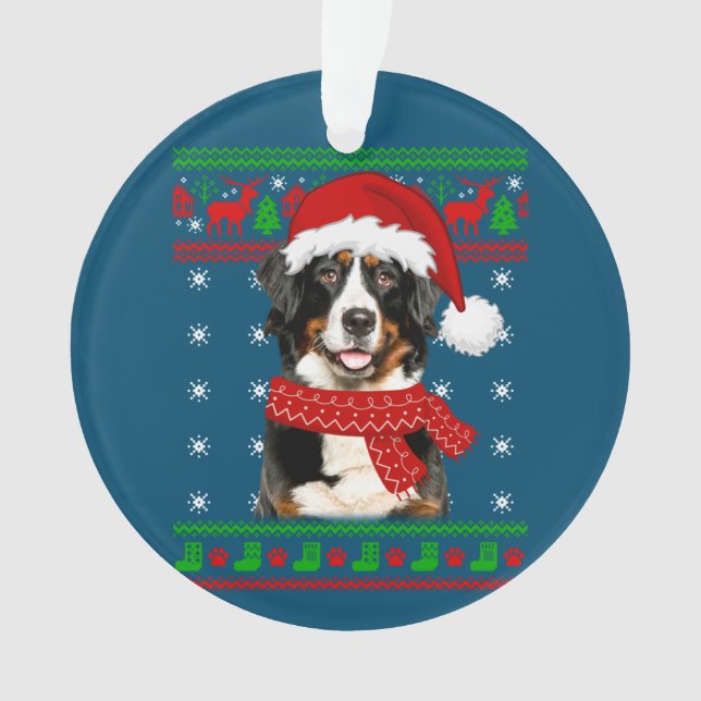 Bernese Mountain Dog Ugly Sweater Christmas Puppy Ornament (Front)