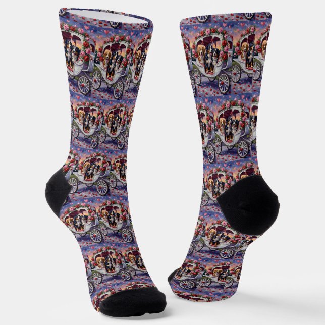 Bernese Mountain Dog Valentine's Day Socks (Angled)